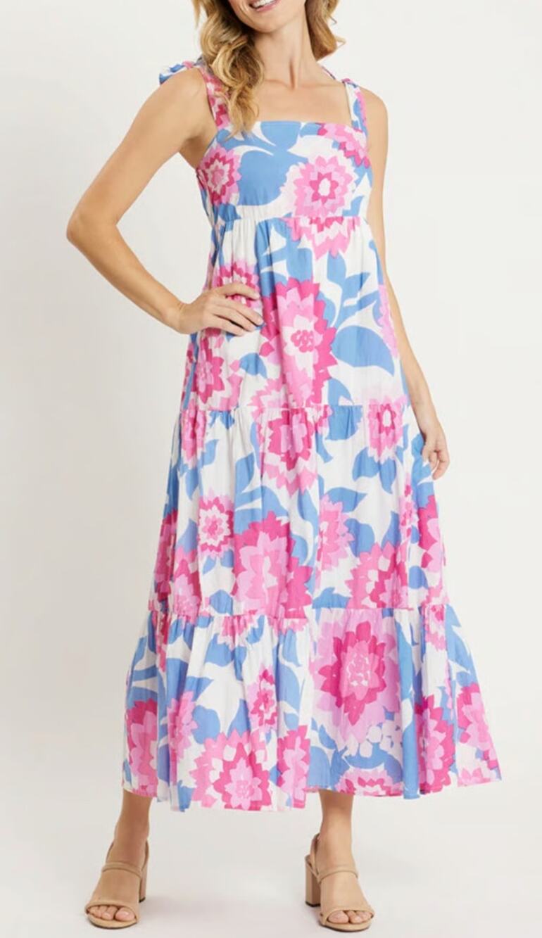 Jude Connally Rose Dress In Blooming Floral Periwinkle Medium Cotton midi maxi